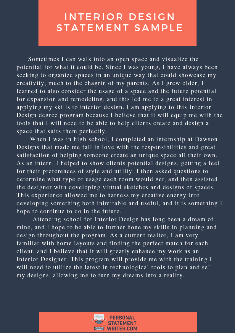 personal statement for interior design masters
