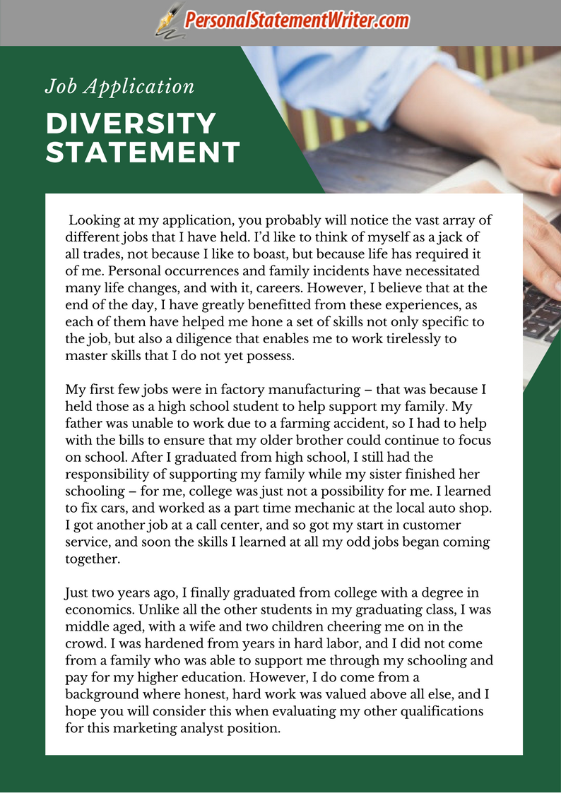 personal statement examples when applying for a job