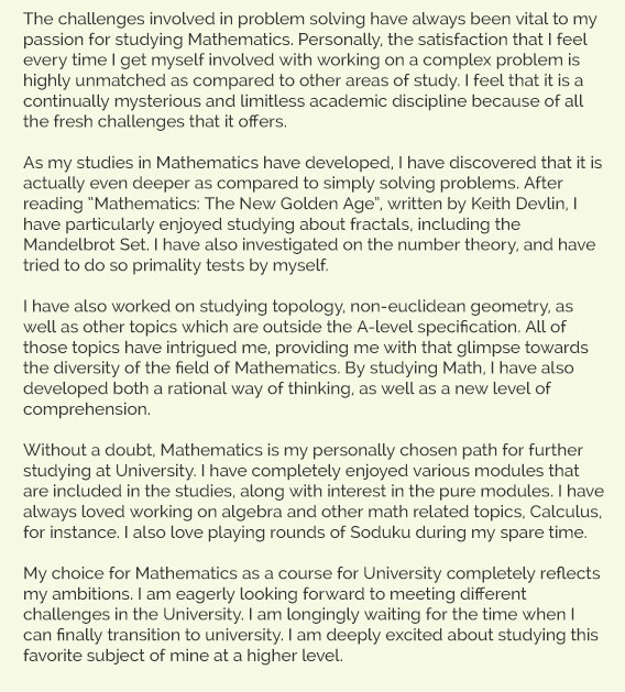 maths graduate personal statement